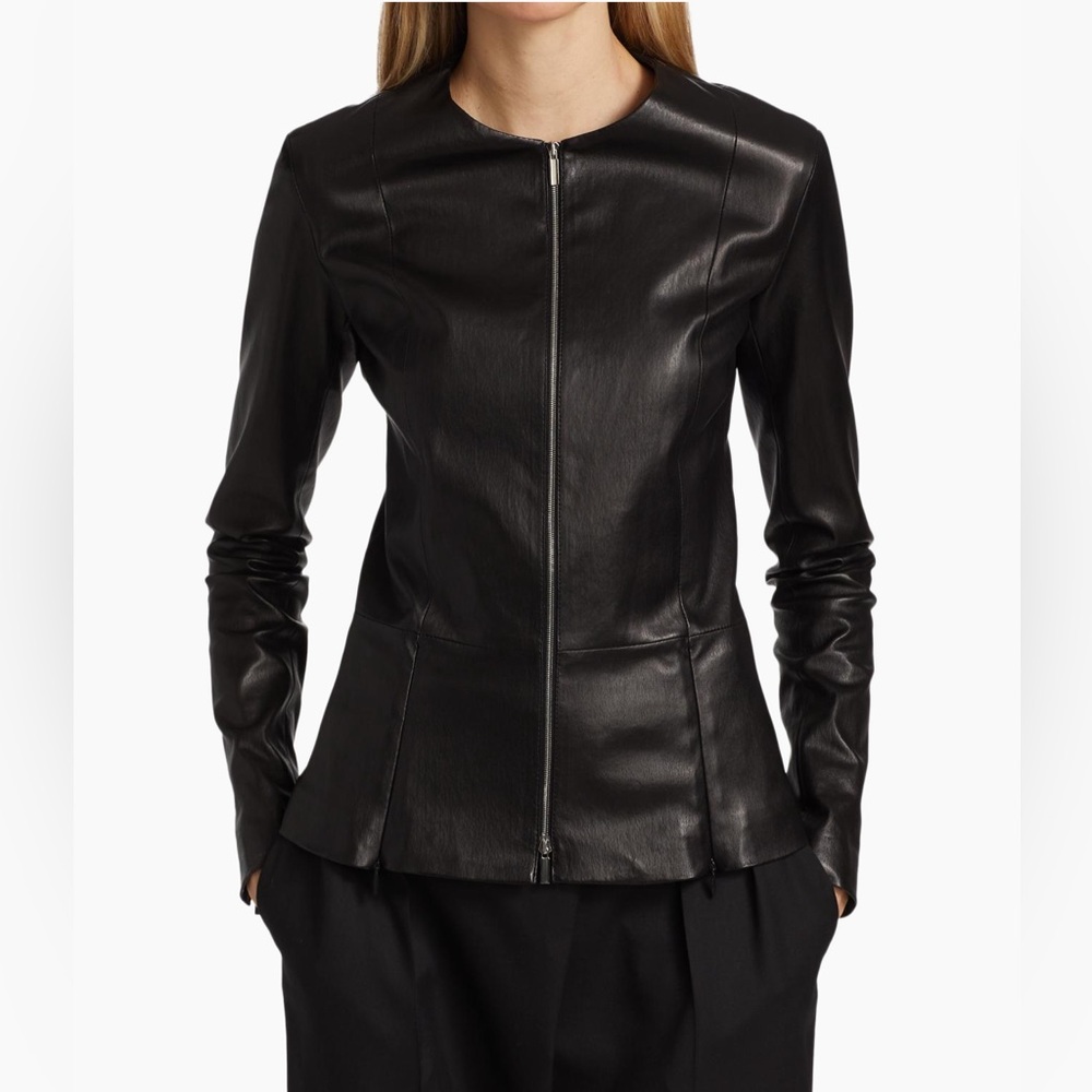 The Row Anasta Bonded Leather Jacket - Picture 2 of 12
